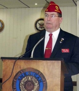 American Legion National Commander James E. Koutz speaks during a stop at the Charles R. Younts American Legion Post 73 in Franklin. -- Lucy Wallace | Tidewater News