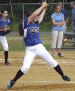 Southampton Academy sophomore pitcher Brooke Mizelle delivers a pitch in an 8 strikeout, 7 inning performance.  Southampton Academy defeated Tidewater Academy in the first round of the Virginia Commonwealth Conference tournament. -- Tony Clark/Tidewater News