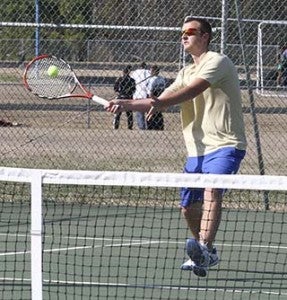 Windsor’s No. 1 Kyle Hollowell is shown during his singles match against Reese. Hollowell defeated Reese 6-1, 6-0. -- Frank Davis | Tidewater News
