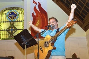 Jeff Zeigler of the Franklin Baptist Church Praise Band closes with singing “Amazing Grace.” -- Cain Madden | Tidewater News