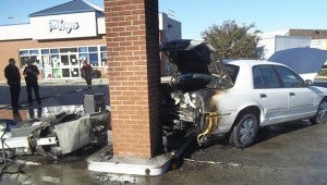 Significant damage was caused to the car and the gas pump involved in the fire at Sunoco on Sunday morning.