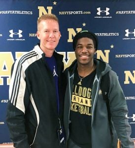 Adam Grant, right, who played for Franklin Broncos basketball team, is now a Division I start at Bryant University. With him is former coach Danny Dillon. -- SUBMITTED