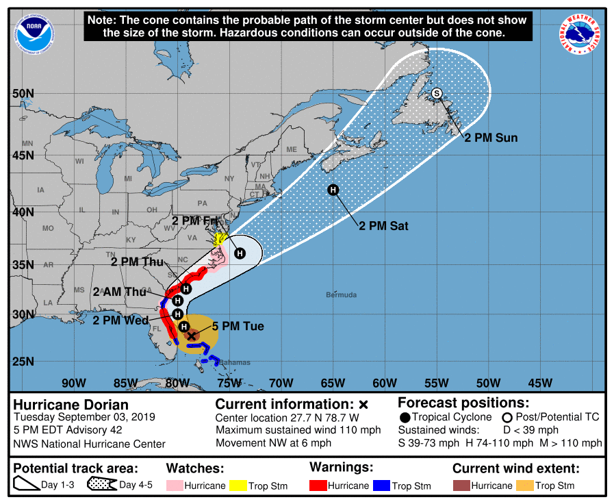 hurricane dorian cone