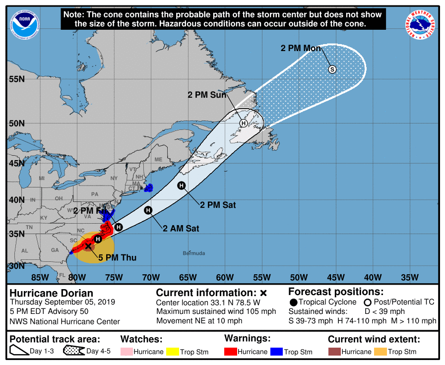 hurricane dorian cone